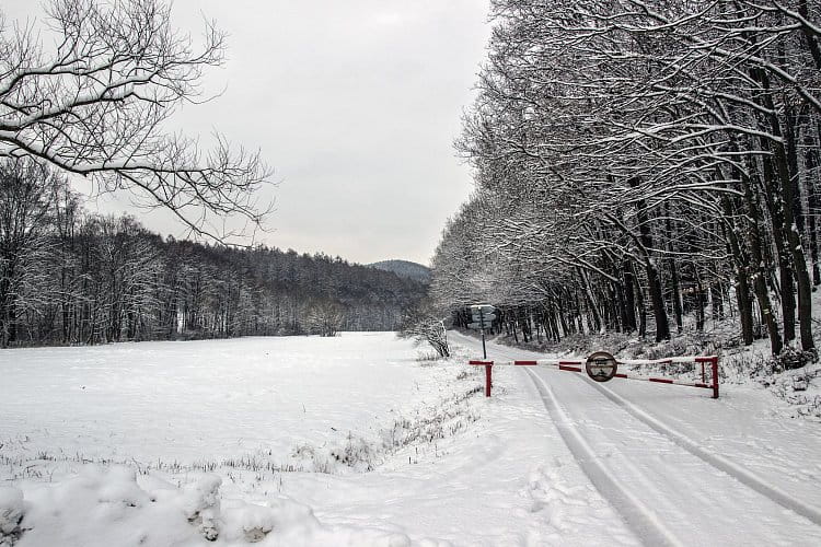 Zákaz vjezdu... , zasněžené Chřiby