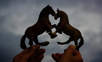 silueta dvou figurek koní